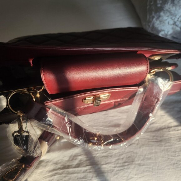 Badgley Mischka Plum Set Quilted Tote with Pink Scarf and Matching Wallet - Picture 13 of 16